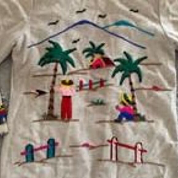 Vintage Lopez Mexican Wool Open Tourist Coat Jacket Yarn Embroidered Tan Sz S/M - Picture 12 of 12